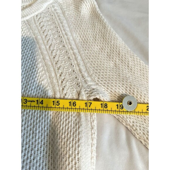 LOFT Basketweave Pointelle Shirttail Sweater - Cream/Ivory - Size Large - Picture 6 of 13